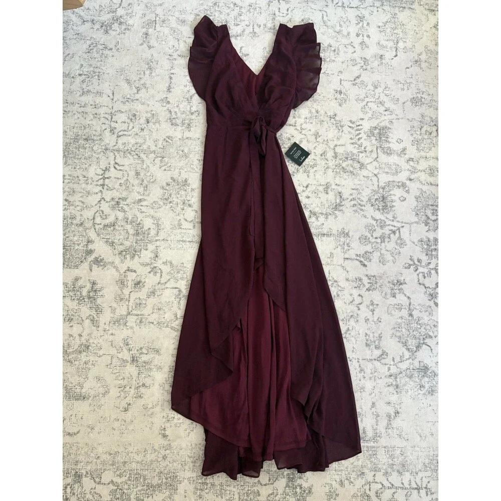 Lulu's Burgundy Ruffled Wrap Maxi Dress - Picture 3 of 8